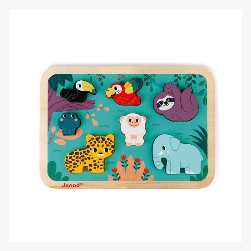 Puzzle en bois pour les plus petits, thème animaux de la jungle - Janod